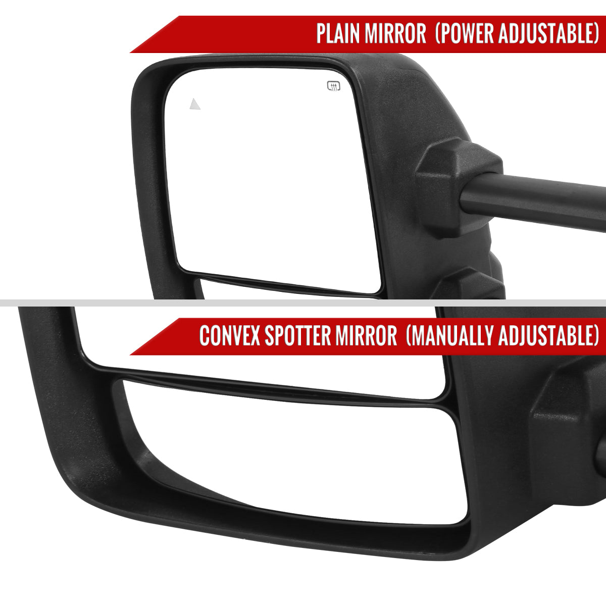 2016-2022 Nissan Titan Power Adjustable, BSM, Memory Fuction, & Manually Extendable Black Towing Mirrors with Clear Lens LED Turn Signal & Puddle Lights