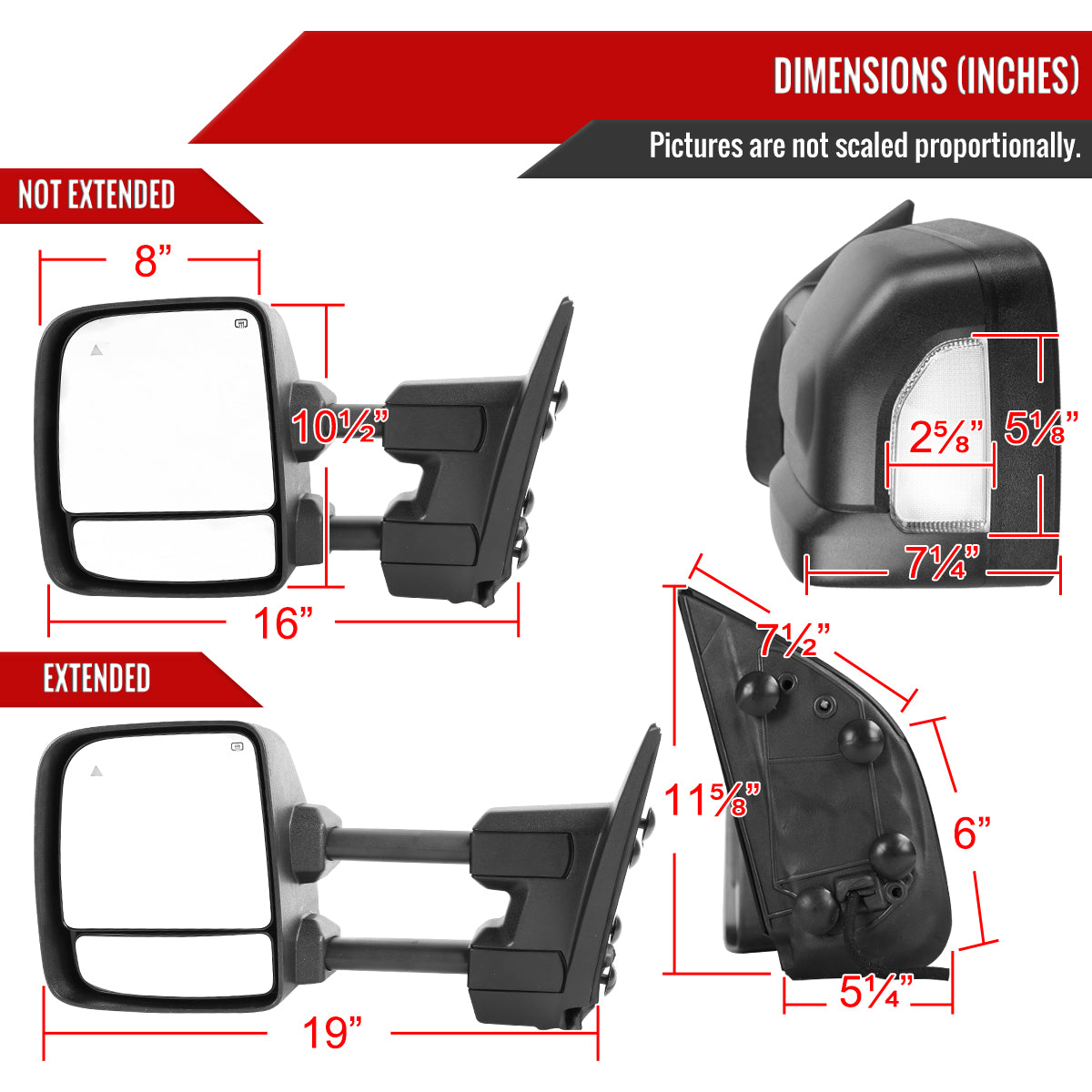 2016-2022 Nissan Titan Power Adjustable, BSM, Memory Fuction, & Manually Extendable Black Towing Mirrors with Clear Lens LED Turn Signal & Puddle Lights