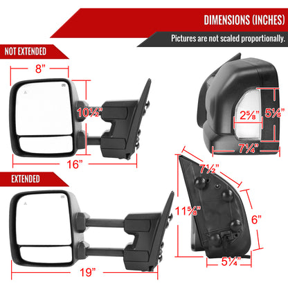 2016-2022 Nissan Titan Power Adjustable, BSM, Memory Fuction, & Manually Extendable Black Towing Mirrors with Clear Lens LED Turn Signal & Puddle Lights