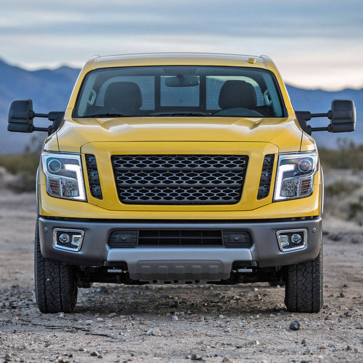 2016-2022 Nissan Titan Power Adjustable, BSM, Memory Fuction, & Manually Extendable Black Towing Mirrors with Clear Lens LED Turn Signal & Puddle Lights