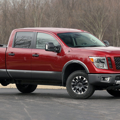 2016-2022 Nissan Titan Power Adjustable, BSM, Memory Fuction, & Manually Extendable Black Towing Mirrors with Clear Lens LED Turn Signal & Puddle Lights