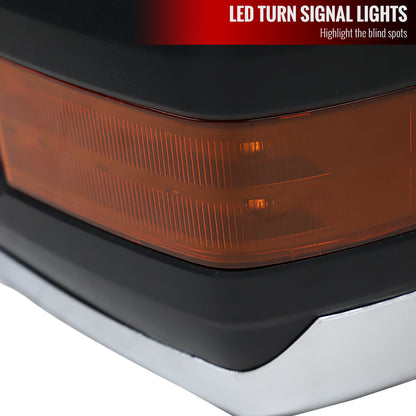 2007-2017 Toyota Tundra/ 2008-2017 Sequoia Chrome Power Heated BSM Manual Extendable Towing Mirrors w/ Amber Lens LED Turn Signal & Clearance Lights