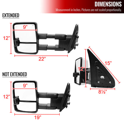 2007-2017 Toyota Tundra/ 2008-2017 Sequoia Chrome Power Heated BSM Manual Extendable Towing Mirrors w/ Amber Lens LED Turn Signal & Clearance Lights