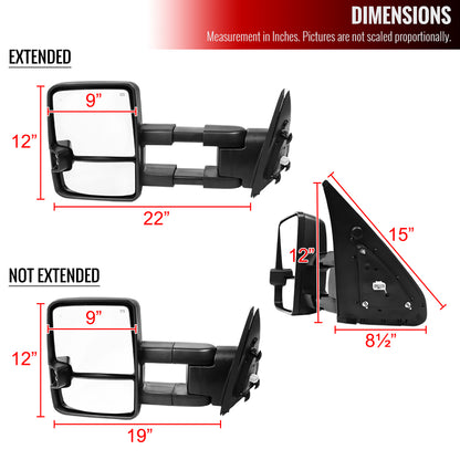 2007-2017 Toyota Tundra/ 2008-2017 Sequoia Power Heated BSM Manual Extendable Towing Mirrors w/ Smoked Lens LED Turn Signal & Clearance Lights