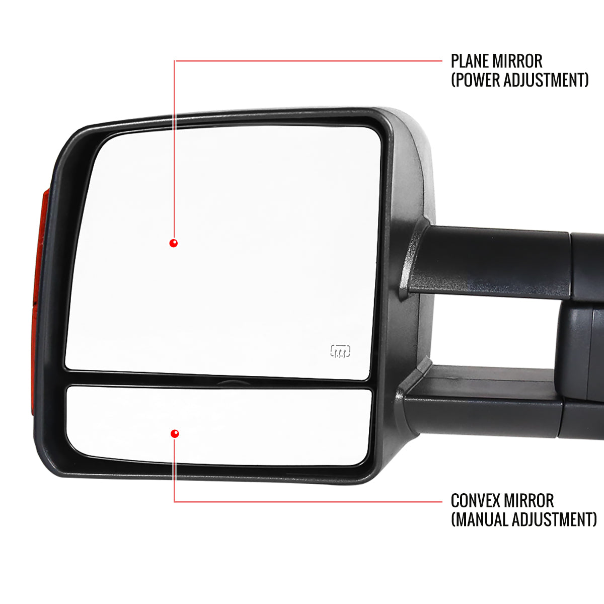 2007-2021 Toyota Tundra/ 2008-2017 Sequoia Power Heated Manual Extendable Towing Mirrors w/ Amber Lens LED Turn Signal Lights