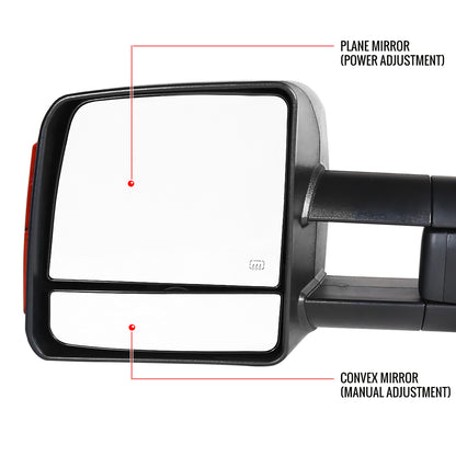 2007-2021 Toyota Tundra/ 2008-2017 Sequoia Power Heated Manual Extendable Towing Mirrors w/ Amber Lens LED Turn Signal Lights
