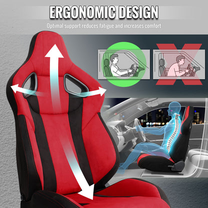RACING SEAT - BRIGHT RED SUEDE BLACK SUEDE WITH DOUBLE RED STITCH-LEFT