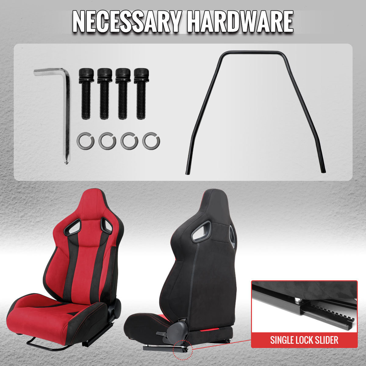 RACING SEAT - BRIGHT RED SUEDE BLACK SUEDE WITH DOUBLE RED STITCH-LEFT