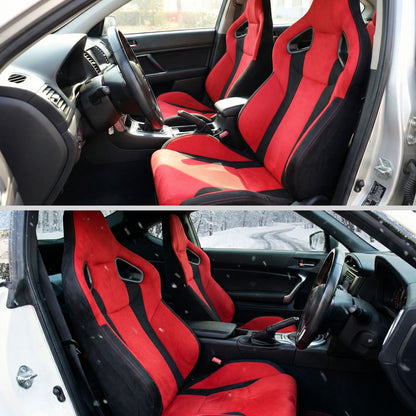 RACING SEAT - BRIGHT RED SUEDE BLACK SUEDE WITH DOUBLE RED STITCH-LEFT