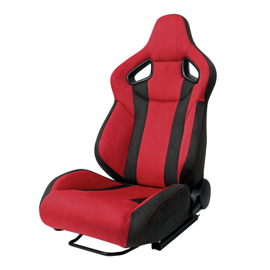 RACING SEAT - BRIGHT RED SUEDE BLACK SUEDE WITH DOUBLE RED STITCH-LEFT