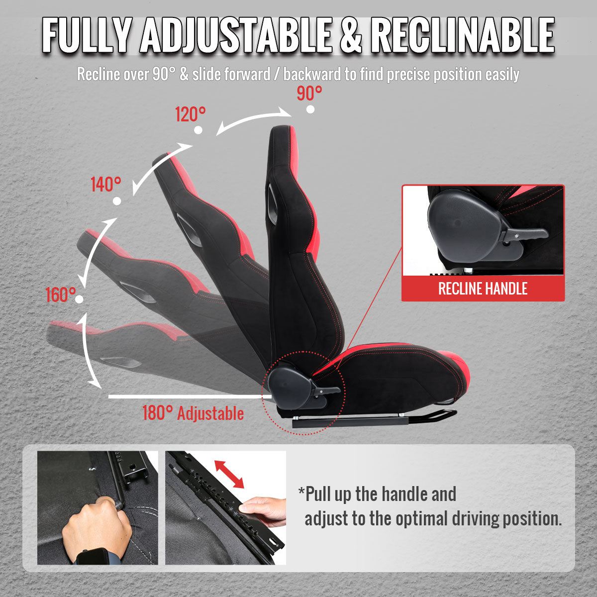 RACING SEAT - BRIGHT RED SUEDE BLACK SUEDE WITH DOUBLE RED STITCH-RIGHT