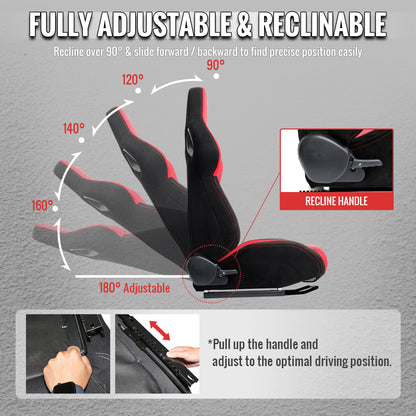 RACING SEAT - BRIGHT RED SUEDE BLACK SUEDE WITH DOUBLE RED STITCH-RIGHT