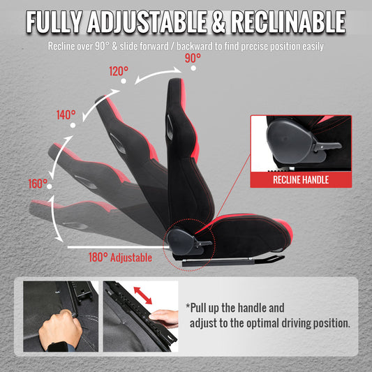 RACING SEAT - BRIGHT RED SUEDE BLACK SUEDE WITH DOUBLE RED STITCH-RIGHT