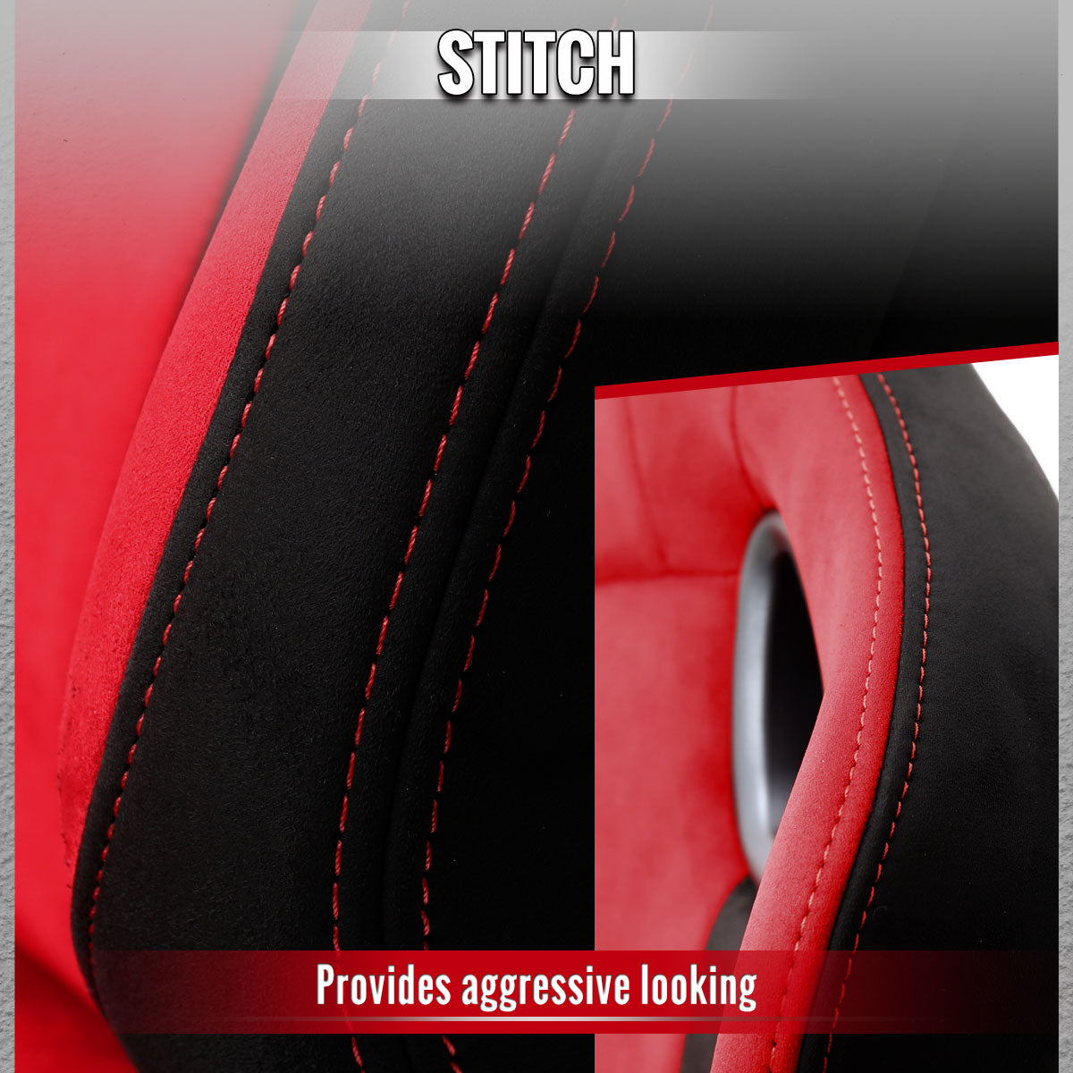 RACING SEAT - BRIGHT RED SUEDE BLACK SUEDE WITH DOUBLE RED STITCH-RIGHT