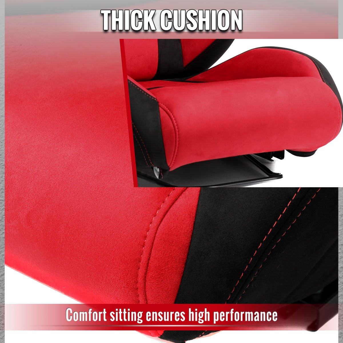 RACING SEAT - BRIGHT RED SUEDE BLACK SUEDE WITH DOUBLE RED STITCH-RIGHT