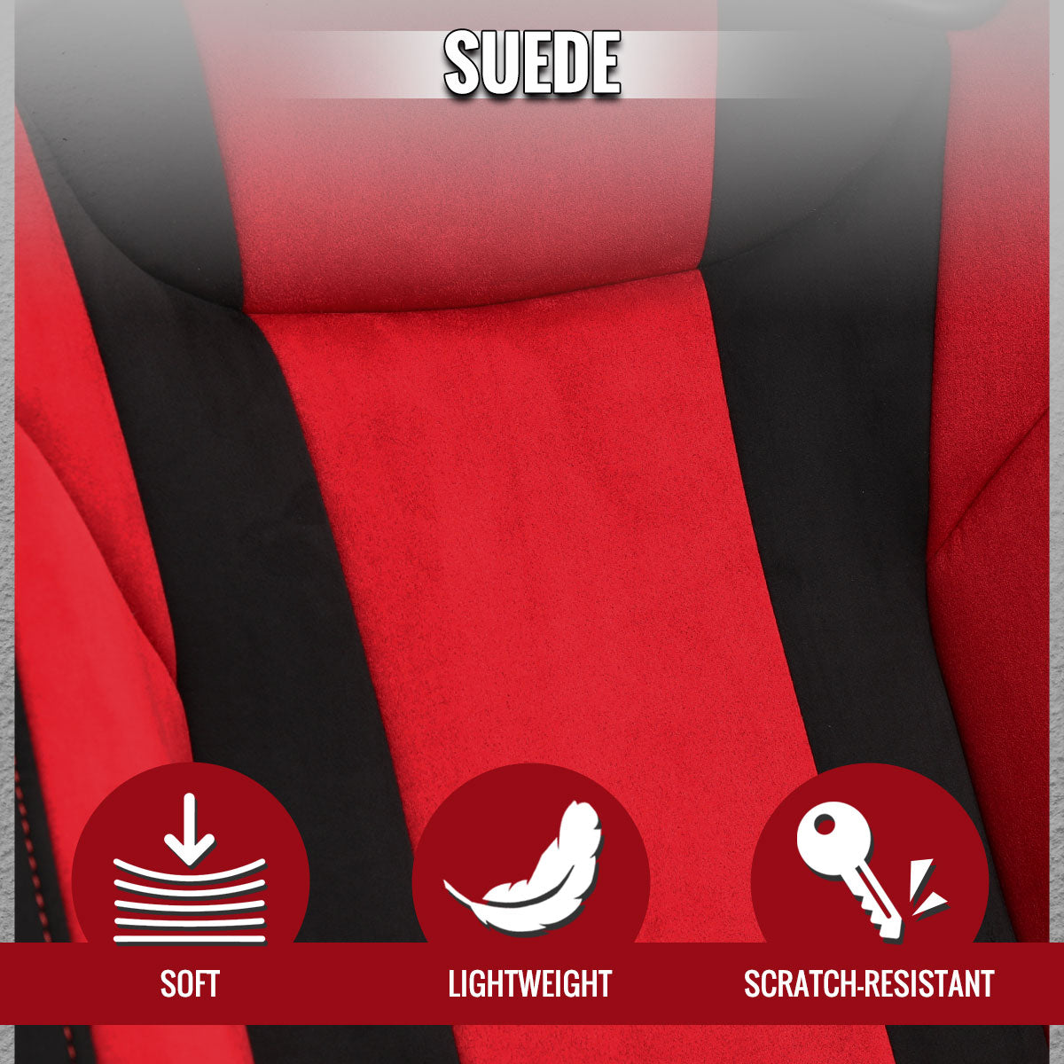 RACING SEAT - BRIGHT RED SUEDE BLACK SUEDE WITH DOUBLE RED STITCH-RIGHT