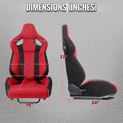 RACING SEAT - BRIGHT RED SUEDE BLACK SUEDE WITH DOUBLE RED STITCH-RIGHT
