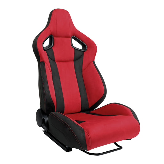 RACING SEAT - BRIGHT RED SUEDE BLACK SUEDE WITH DOUBLE RED STITCH-RIGHT