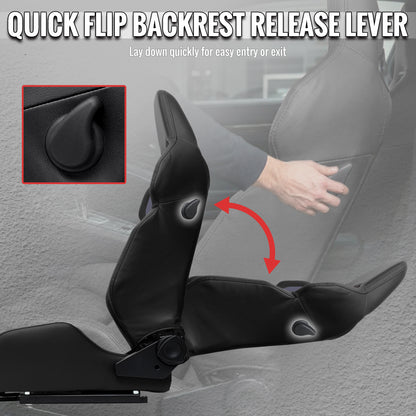RACING SEAT - BLACK PU LEATHER AND CHARCOAL GRAY SUEDE WITH DOUBLE BLACK STITCH