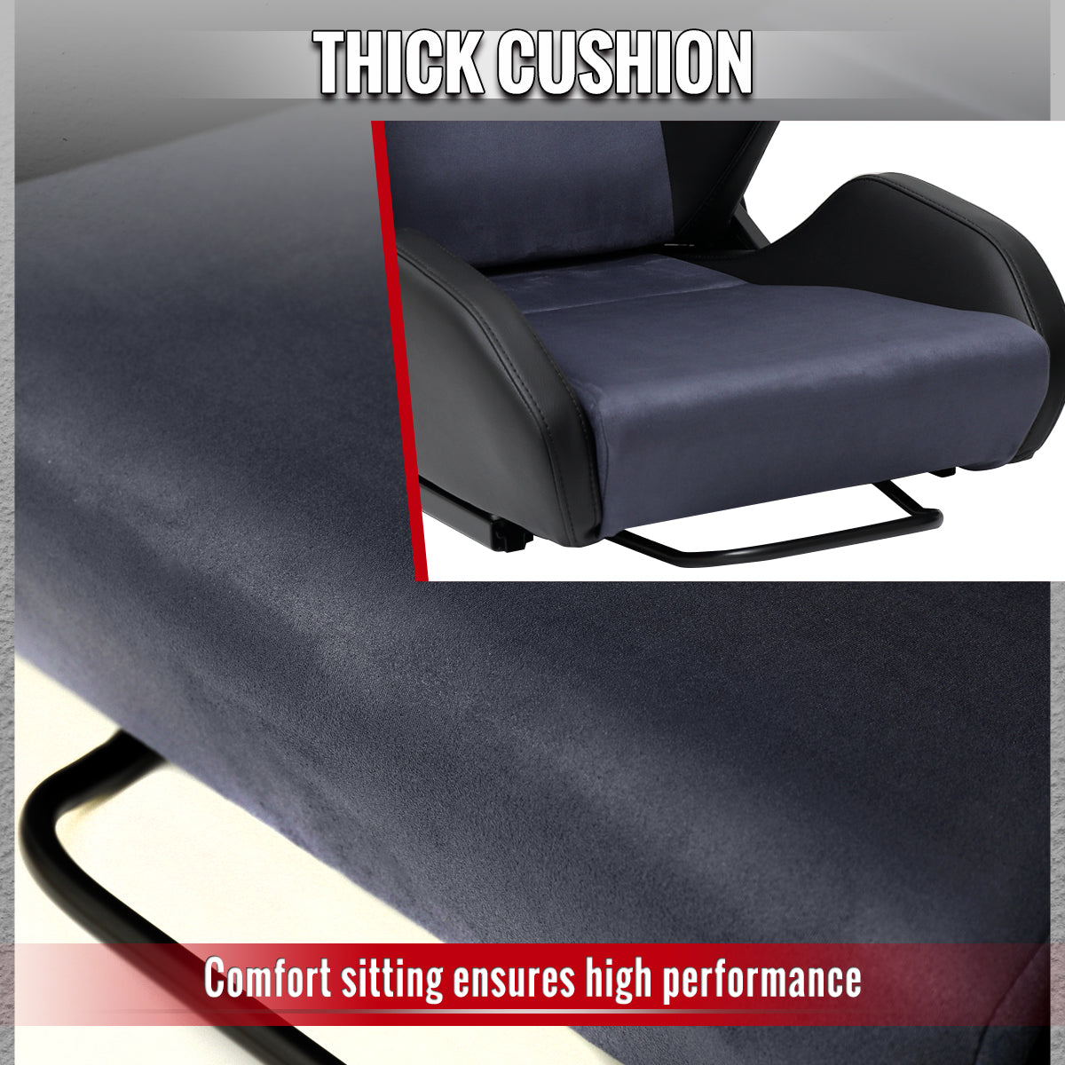 RACING SEAT - BLACK PU LEATHER AND CHARCOAL GRAY SUEDE WITH DOUBLE BLACK STITCH