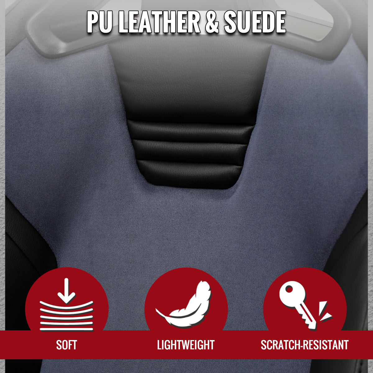 RACING SEAT - BLACK PU LEATHER AND CHARCOAL GRAY SUEDE WITH DOUBLE BLACK STITCH