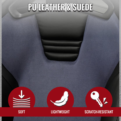 RACING SEAT - BLACK PU LEATHER AND CHARCOAL GRAY SUEDE WITH DOUBLE BLACK STITCH
