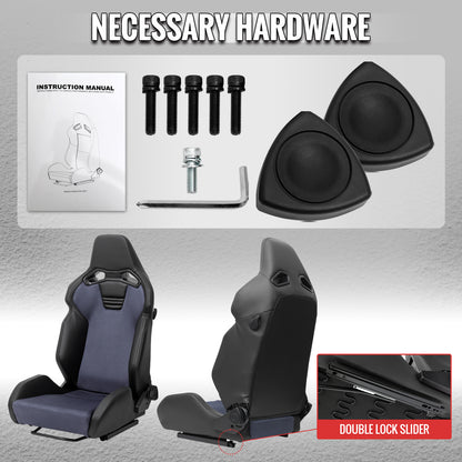RACING SEAT - BLACK PU LEATHER AND CHARCOAL GRAY SUEDE WITH DOUBLE BLACK STITCH