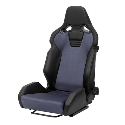 RACING SEAT - BLACK PU LEATHER AND CHARCOAL GRAY SUEDE WITH DOUBLE BLACK STITCH