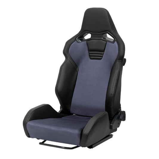 RACING SEAT - BLACK PU LEATHER AND CHARCOAL GRAY SUEDE WITH DOUBLE BLACK STITCH