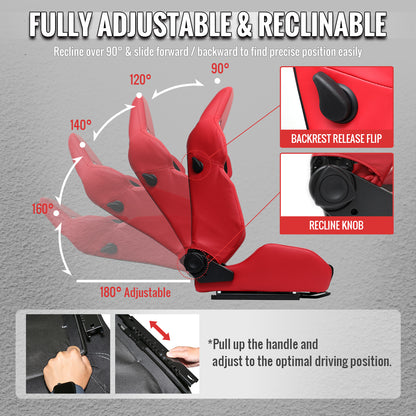 RACING SEAT - RED PU LEATHER AND CHARCOAL GRAY SUEDE WITH DOUBLE RED STITCH