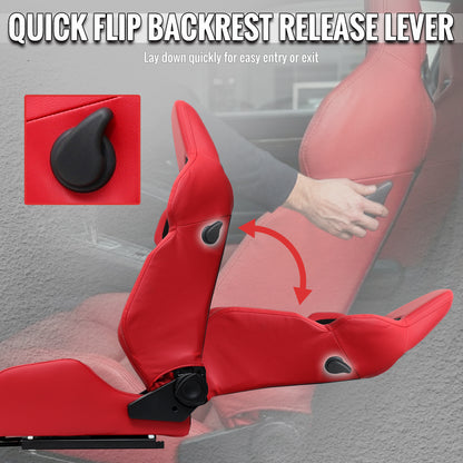 RACING SEAT - RED PU LEATHER AND CHARCOAL GRAY SUEDE WITH DOUBLE RED STITCH