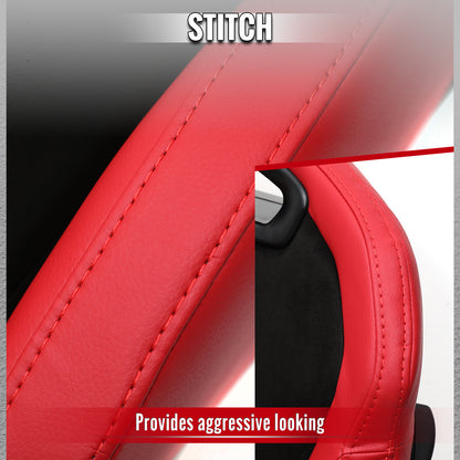 RACING SEAT - RED PU LEATHER AND CHARCOAL GRAY SUEDE WITH DOUBLE RED STITCH