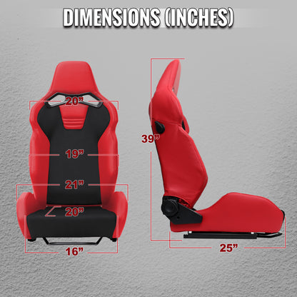 RACING SEAT - RED PU LEATHER AND CHARCOAL GRAY SUEDE WITH DOUBLE RED STITCH