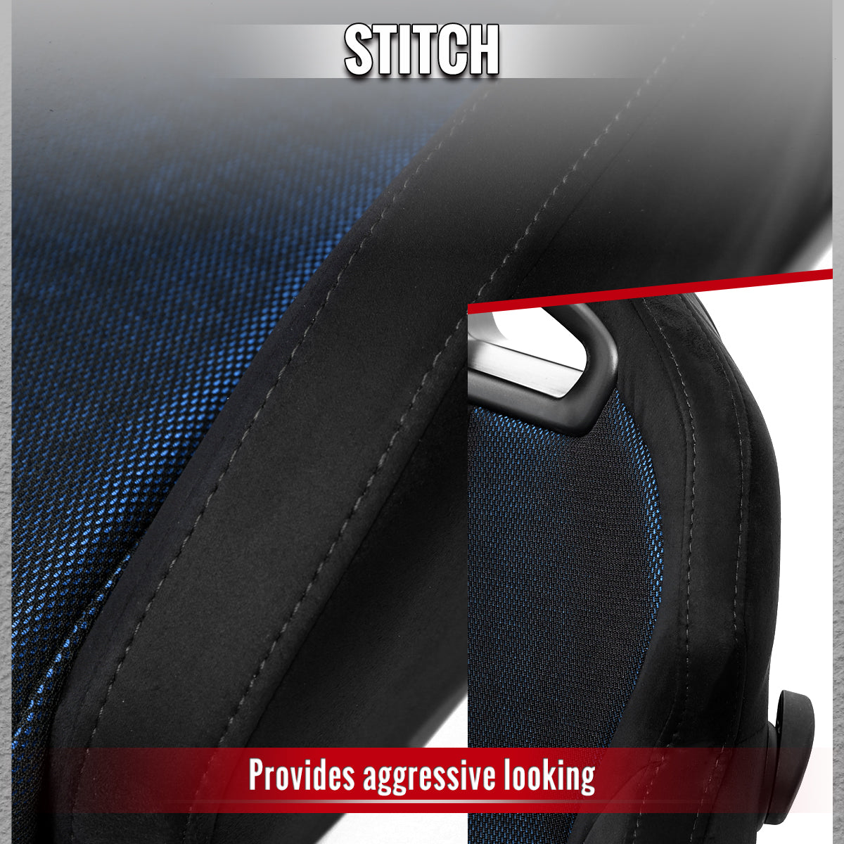 RACING SEAT - BLACK SUEDE AND BLUE BIRD-EYE MESH CLOTH WITH DOUBLE BLACK STITCH