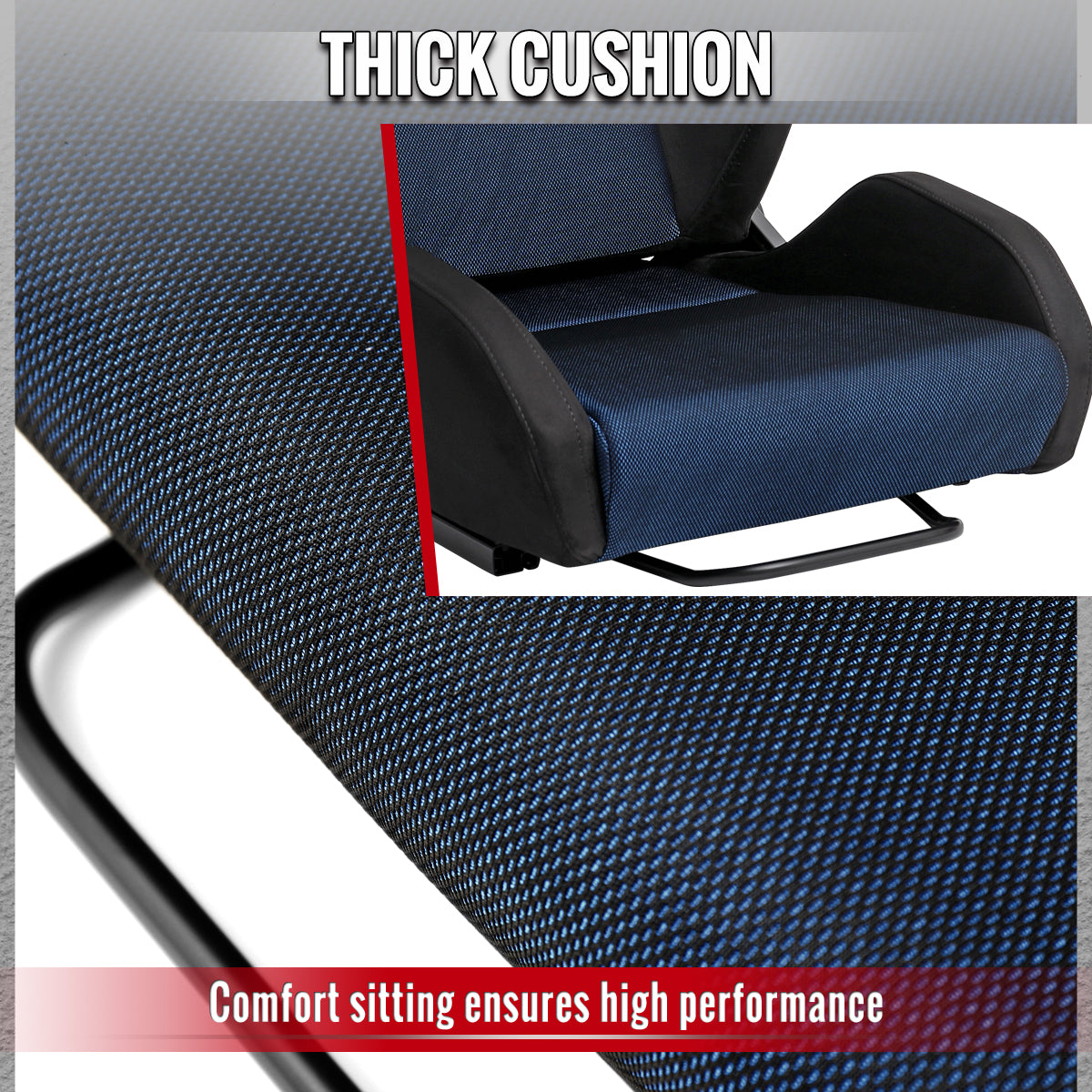 RACING SEAT - BLACK SUEDE AND BLUE BIRD-EYE MESH CLOTH WITH DOUBLE BLACK STITCH