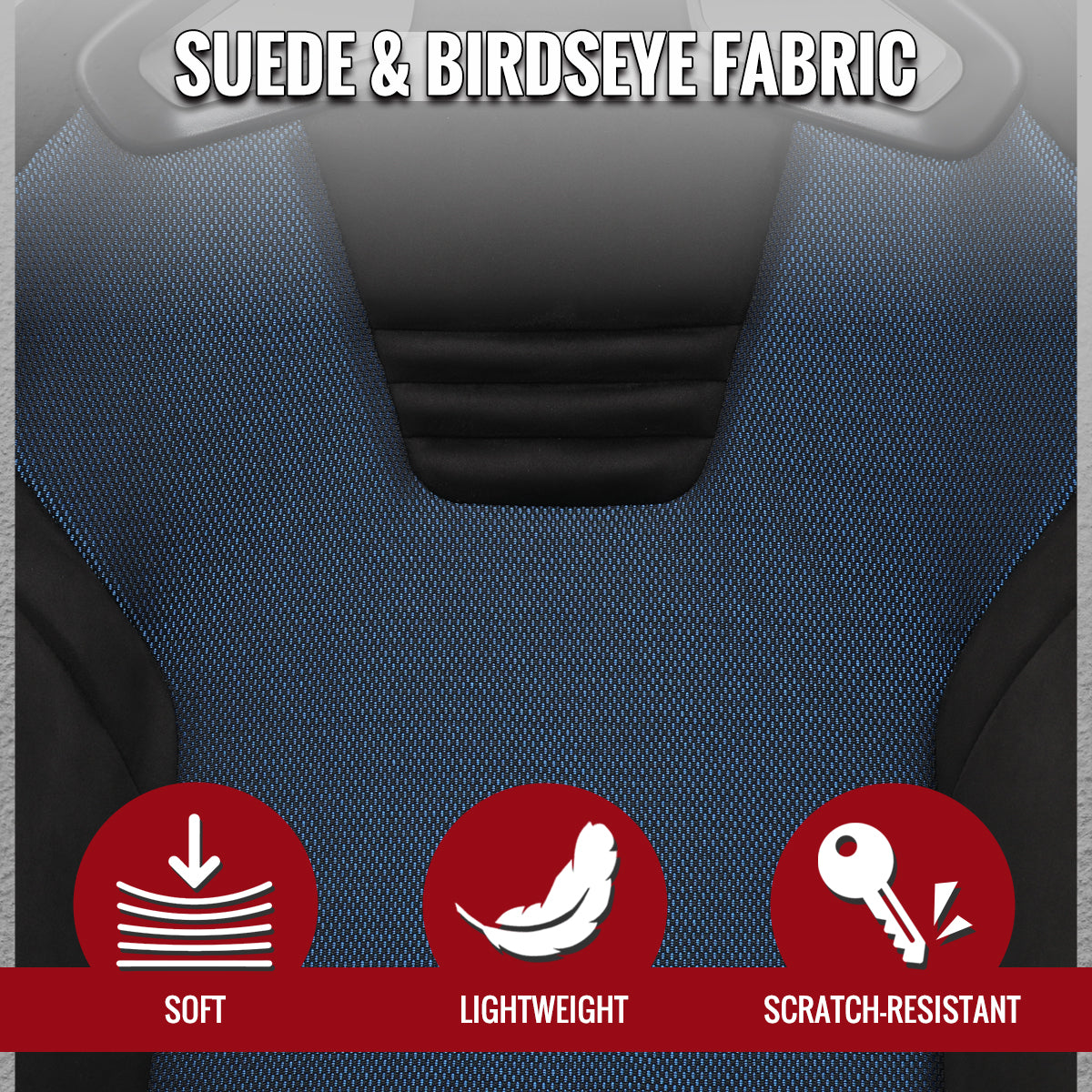 RACING SEAT - BLACK SUEDE AND BLUE BIRD-EYE MESH CLOTH WITH DOUBLE BLACK STITCH