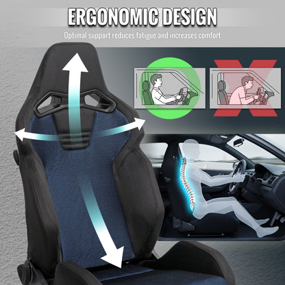 RACING SEAT - BLACK SUEDE AND BLUE BIRD-EYE MESH CLOTH WITH DOUBLE BLACK STITCH