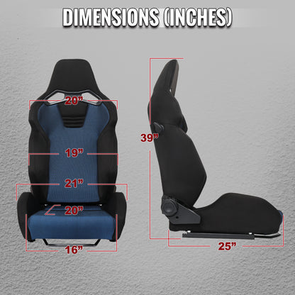 RACING SEAT - BLACK SUEDE AND BLUE BIRD-EYE MESH CLOTH WITH DOUBLE BLACK STITCH