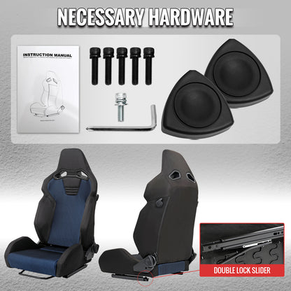 RACING SEAT - BLACK SUEDE AND BLUE BIRD-EYE MESH CLOTH WITH DOUBLE BLACK STITCH