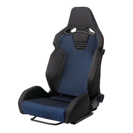 RACING SEAT - BLACK SUEDE AND BLUE BIRD-EYE MESH CLOTH WITH DOUBLE BLACK STITCH