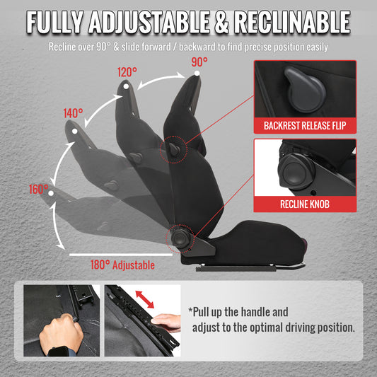 RACING SEAT - BLACK SUEDE AND RED BIRD EYE MESH CLOTH WITH DOUBLE BLACK STITCH