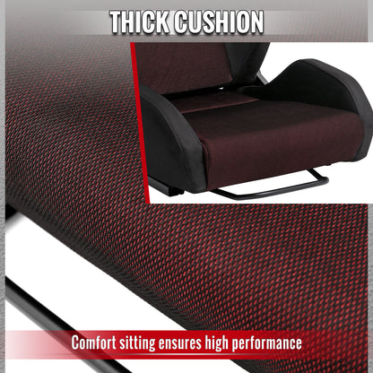 RACING SEAT - BLACK SUEDE AND RED BIRD EYE MESH CLOTH WITH DOUBLE BLACK STITCH