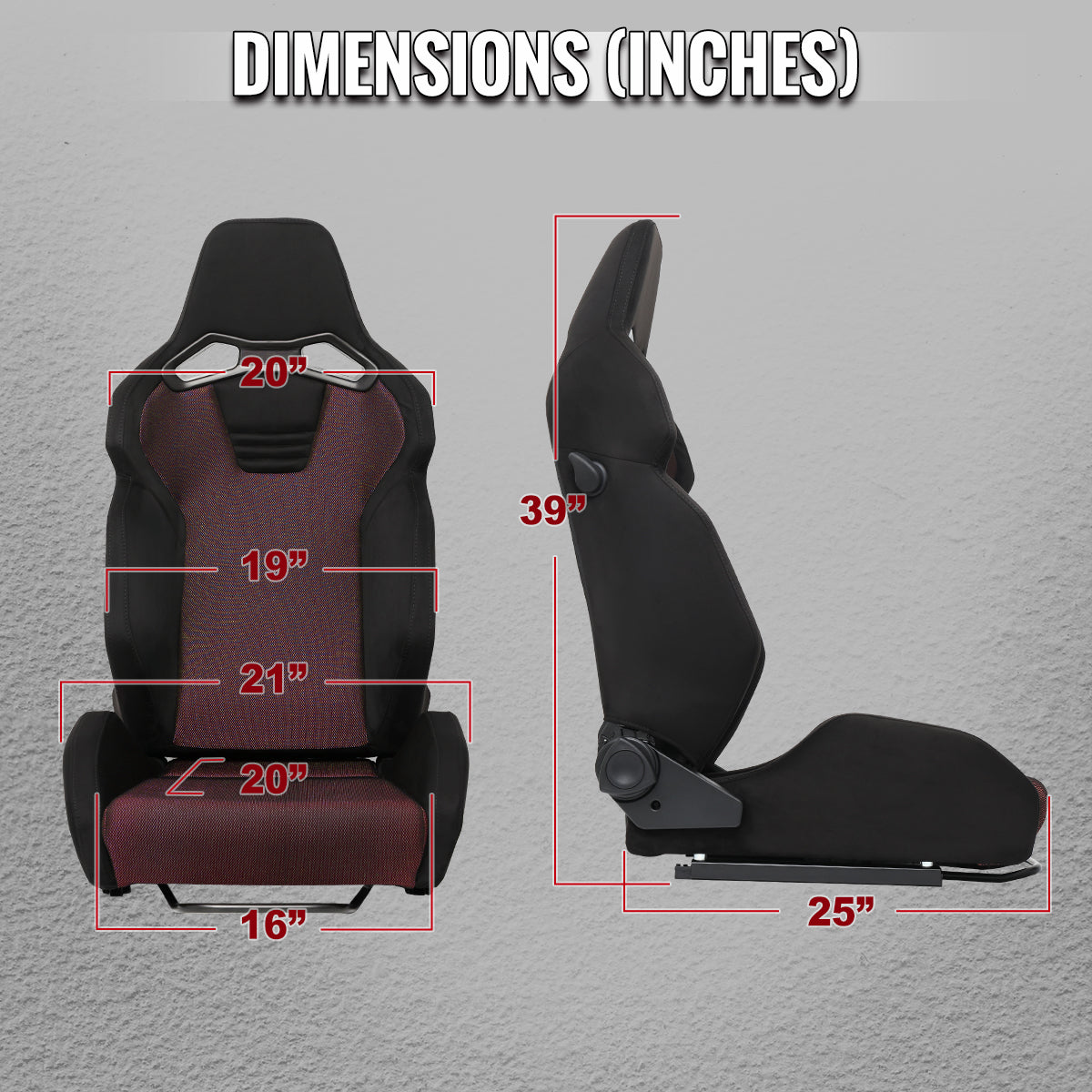 RACING SEAT - BLACK SUEDE AND RED BIRD EYE MESH CLOTH WITH DOUBLE BLACK STITCH