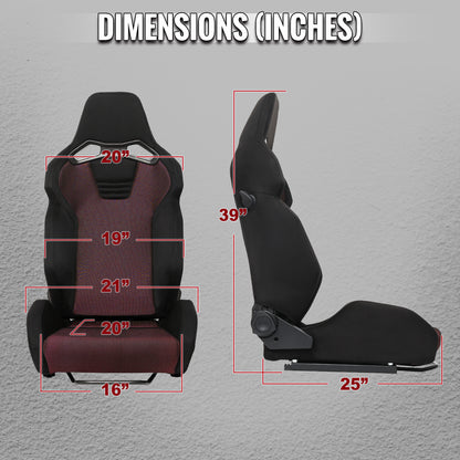 RACING SEAT - BLACK SUEDE AND RED BIRD EYE MESH CLOTH WITH DOUBLE BLACK STITCH