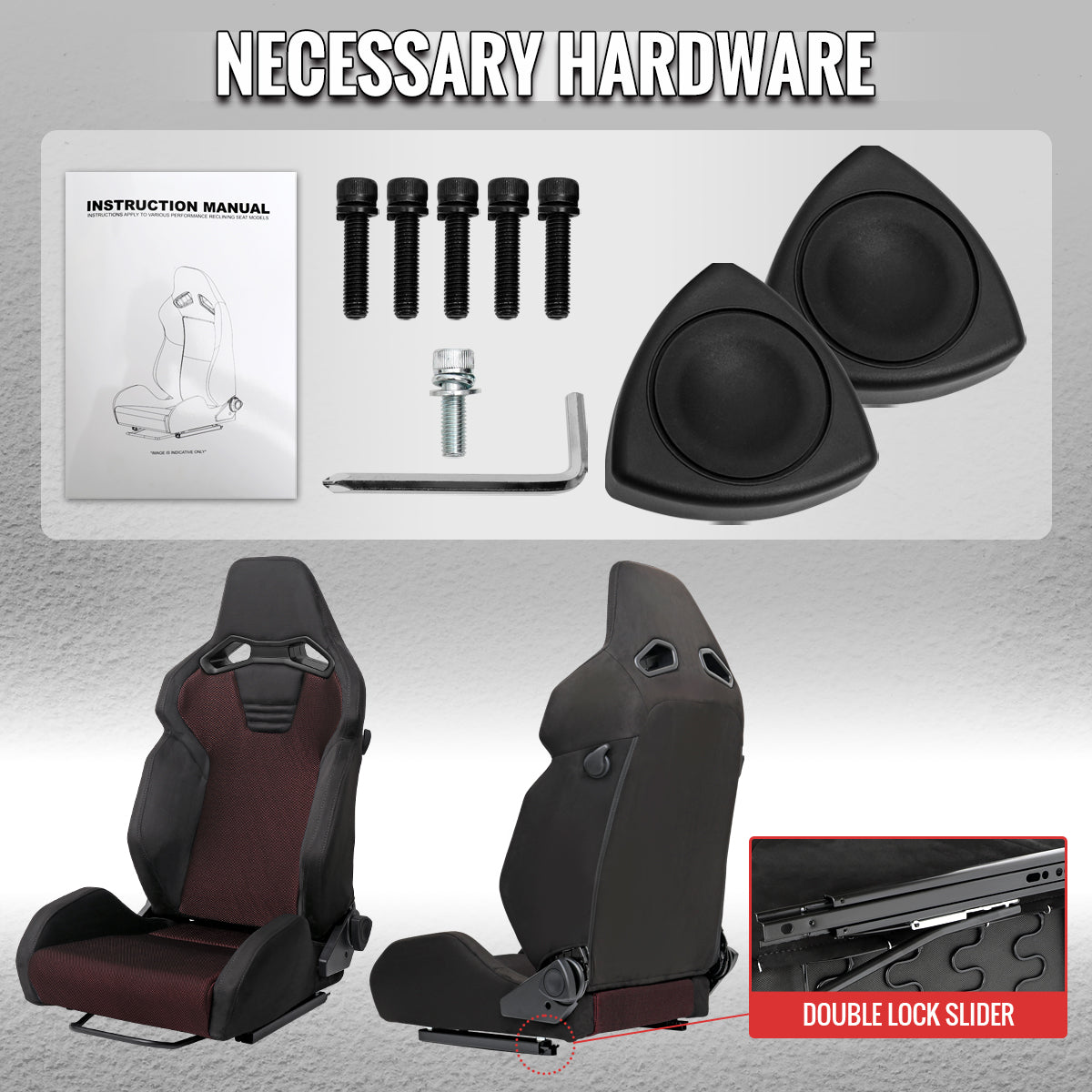 RACING SEAT - BLACK SUEDE AND RED BIRD EYE MESH CLOTH WITH DOUBLE BLACK STITCH