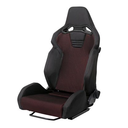 RACING SEAT - BLACK SUEDE AND RED BIRD EYE MESH CLOTH WITH DOUBLE BLACK STITCH