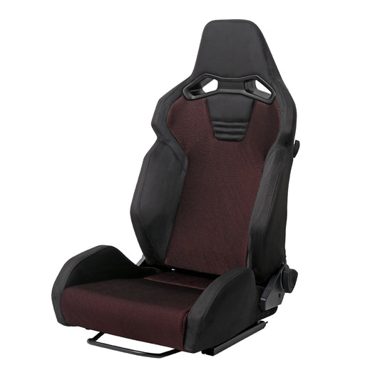 RACING SEAT - BLACK SUEDE AND RED BIRD EYE MESH CLOTH WITH DOUBLE BLACK STITCH