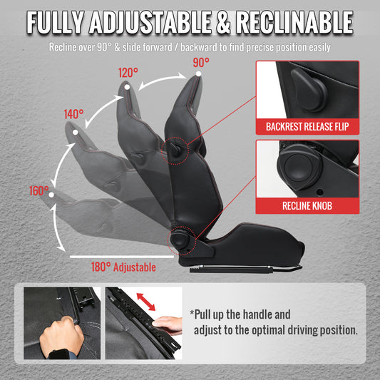 RACING SEAT - BLACK PU AND BLACK SUEDE WITH DOUBLE BLACK STITCH