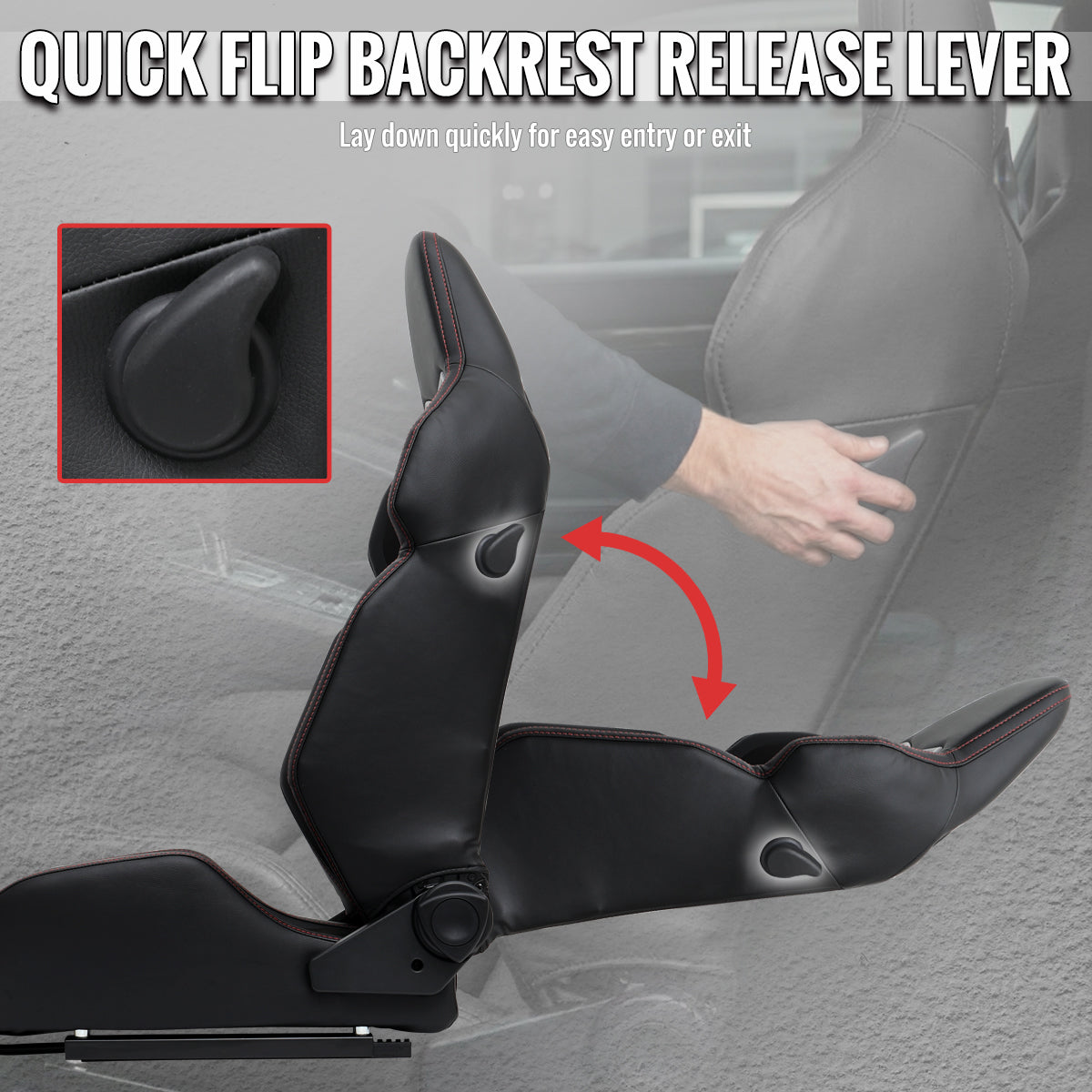 RACING SEAT - BLACK PU AND BLACK SUEDE WITH DOUBLE BLACK STITCH