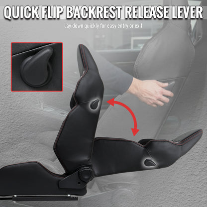 RACING SEAT - BLACK PU AND BLACK SUEDE WITH DOUBLE BLACK STITCH